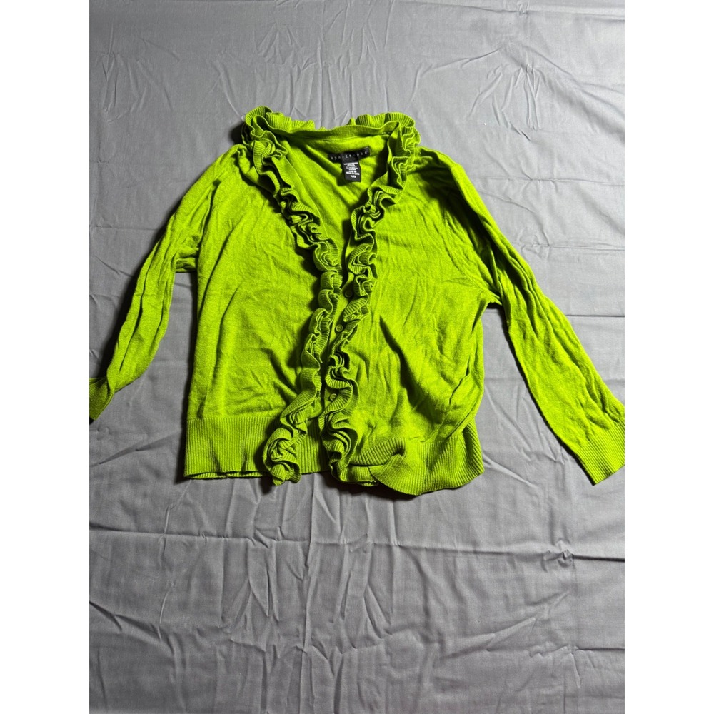 Apostrophe Cardigan Women XL Lime Green Good Ruffle Trim Button Front Knit